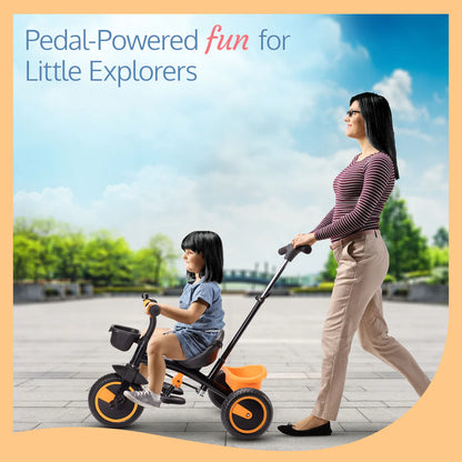 Elegant Lite Kids' Tricycle with Push Bar - Orange