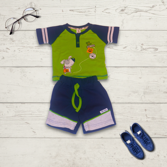 Kids Green and Blue T-Shirt and Shorts Set