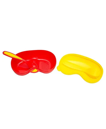 Mee Mee Air Tight Feeding Bowl With Spoon - Yellow Red