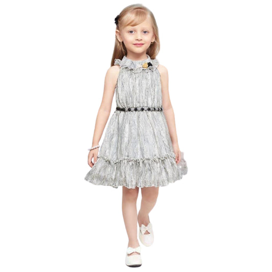 Girls Silver Ruffeled Frock