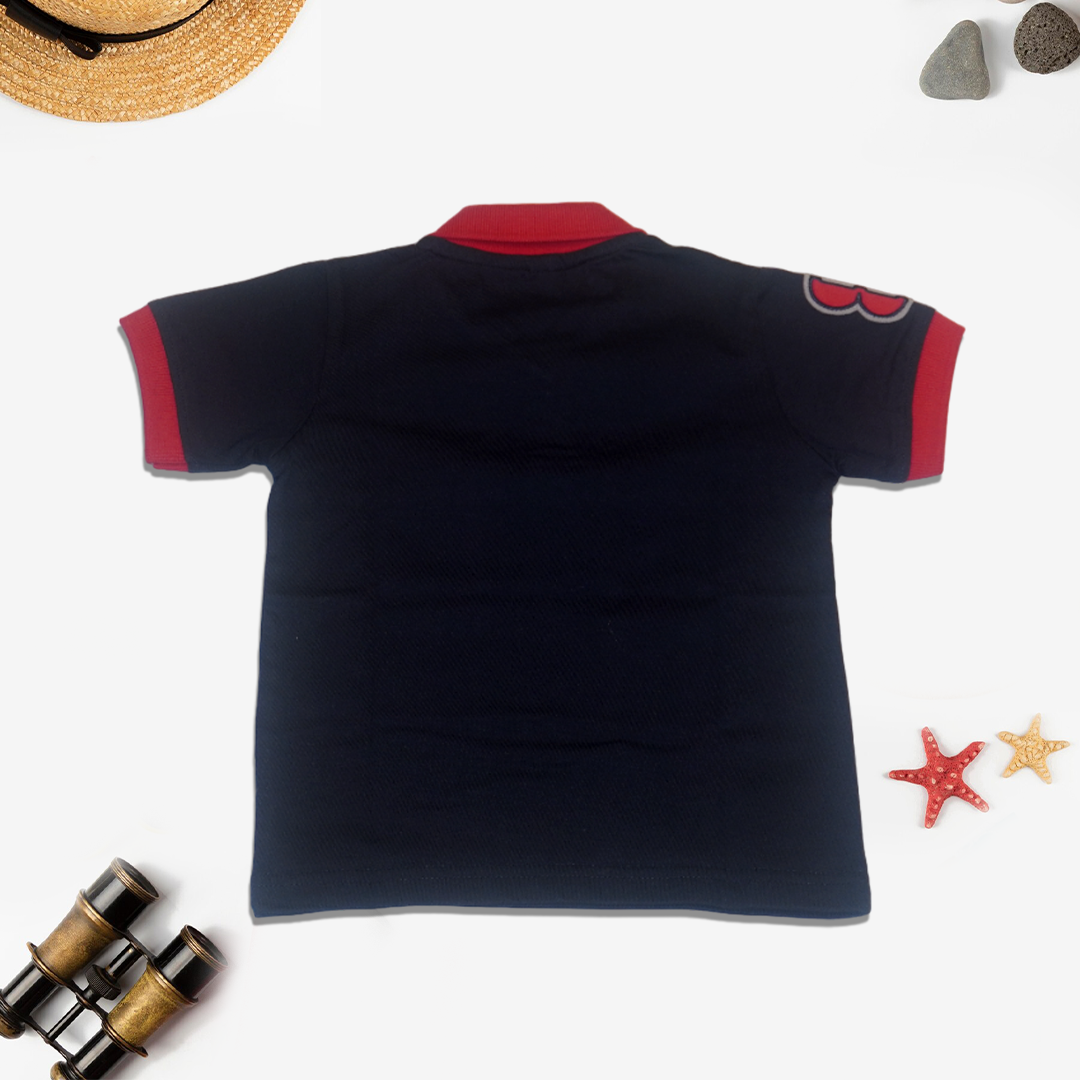 Kids Black T-Shirt with Red Collar