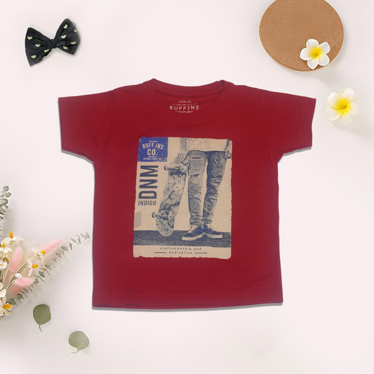 Red Kids T-Shirt with Block Print