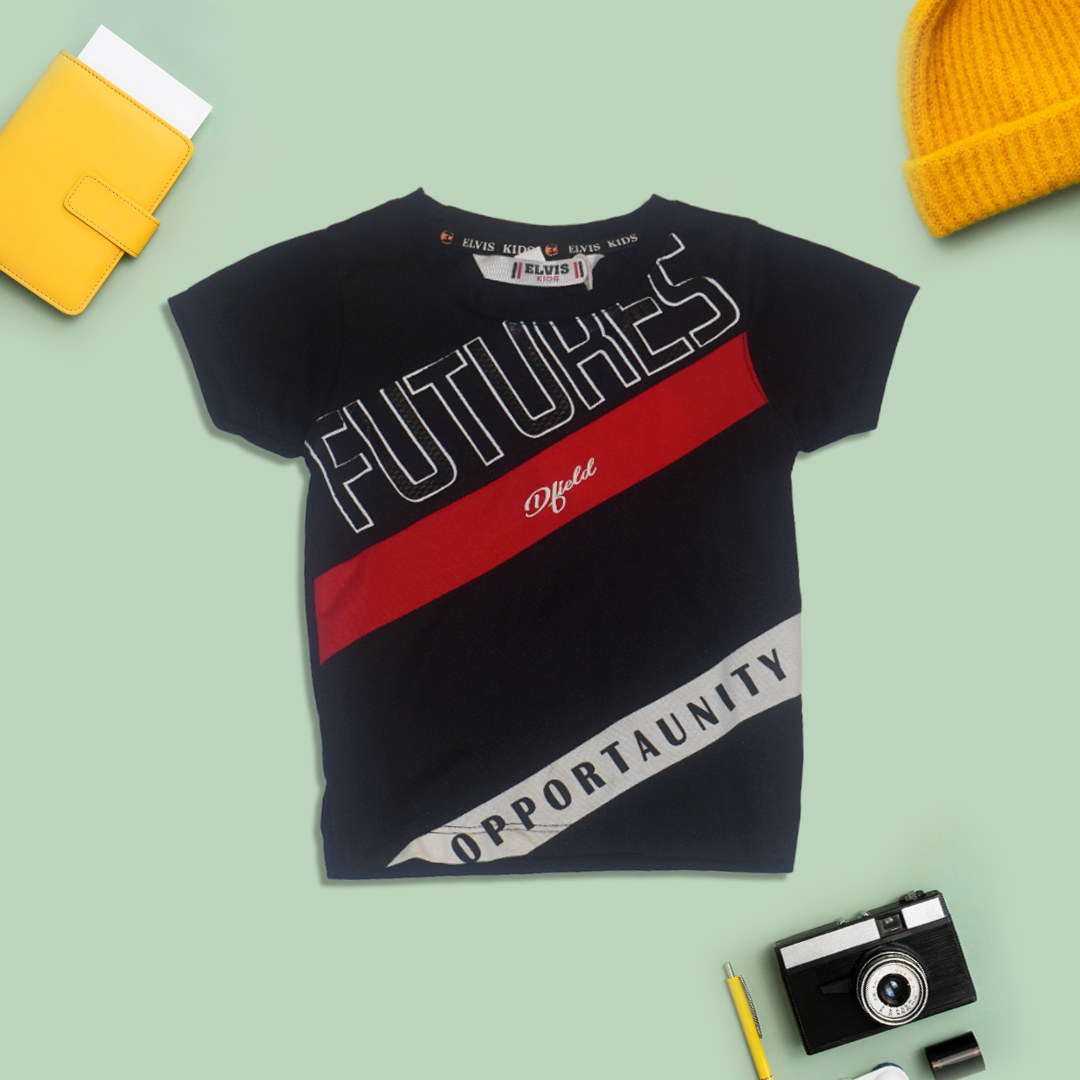 Futures Printed Black T-Shirt for Kids