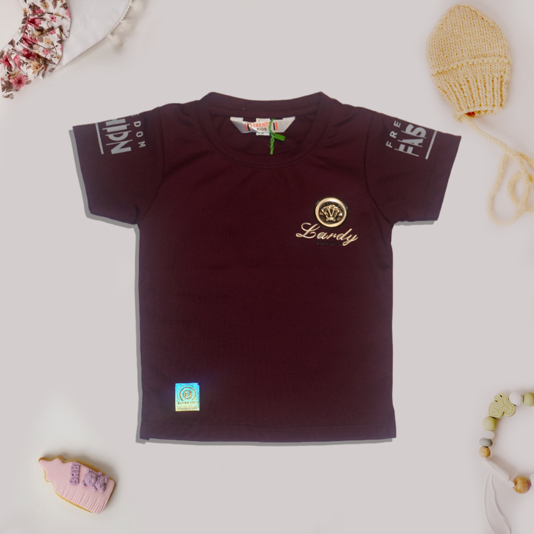 Maroon Text Printed T-Shirt for Kids