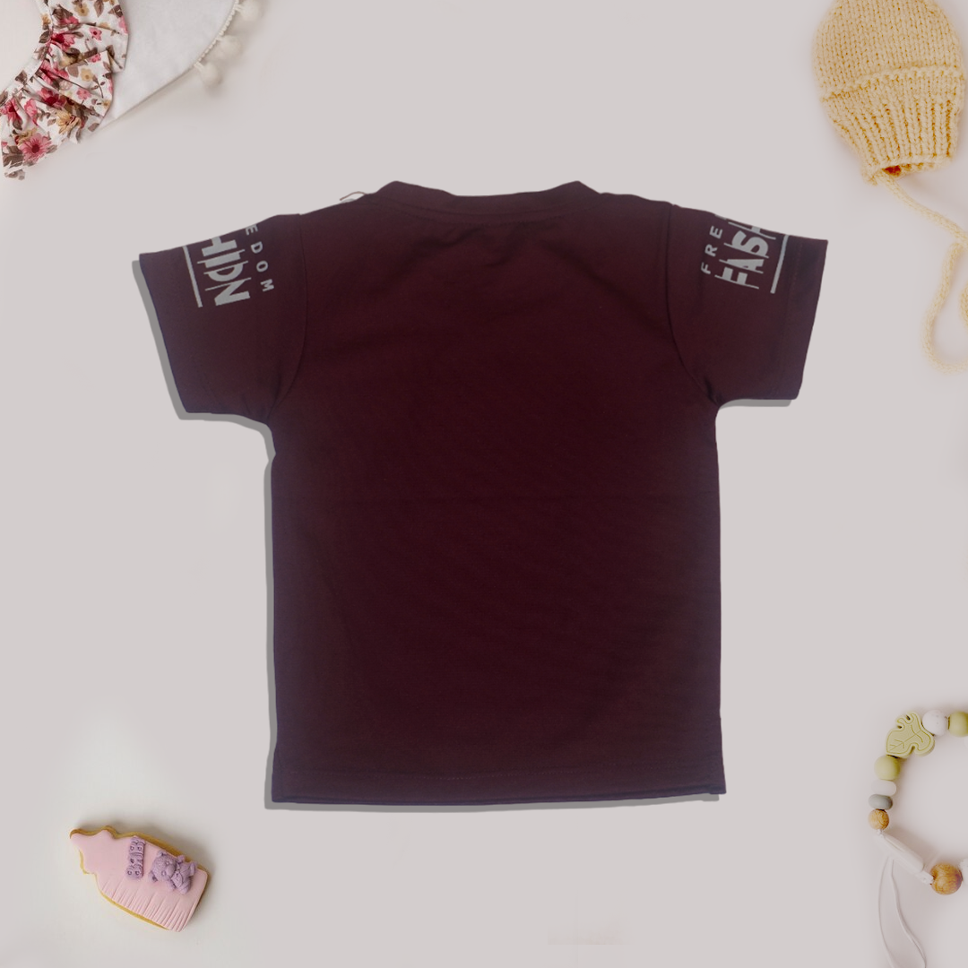 Maroon Text Printed T-Shirt for Kids