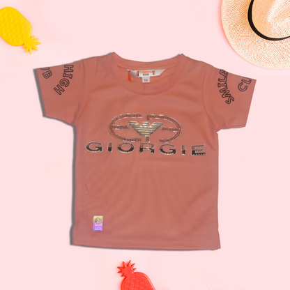 Georgie Printed Pastel Pink T-Shirt for Kids