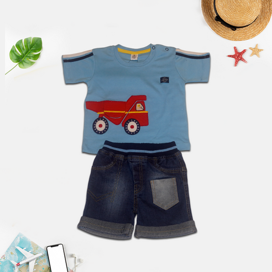 Truck Printed T-Shirt and Shorts Set for Kids