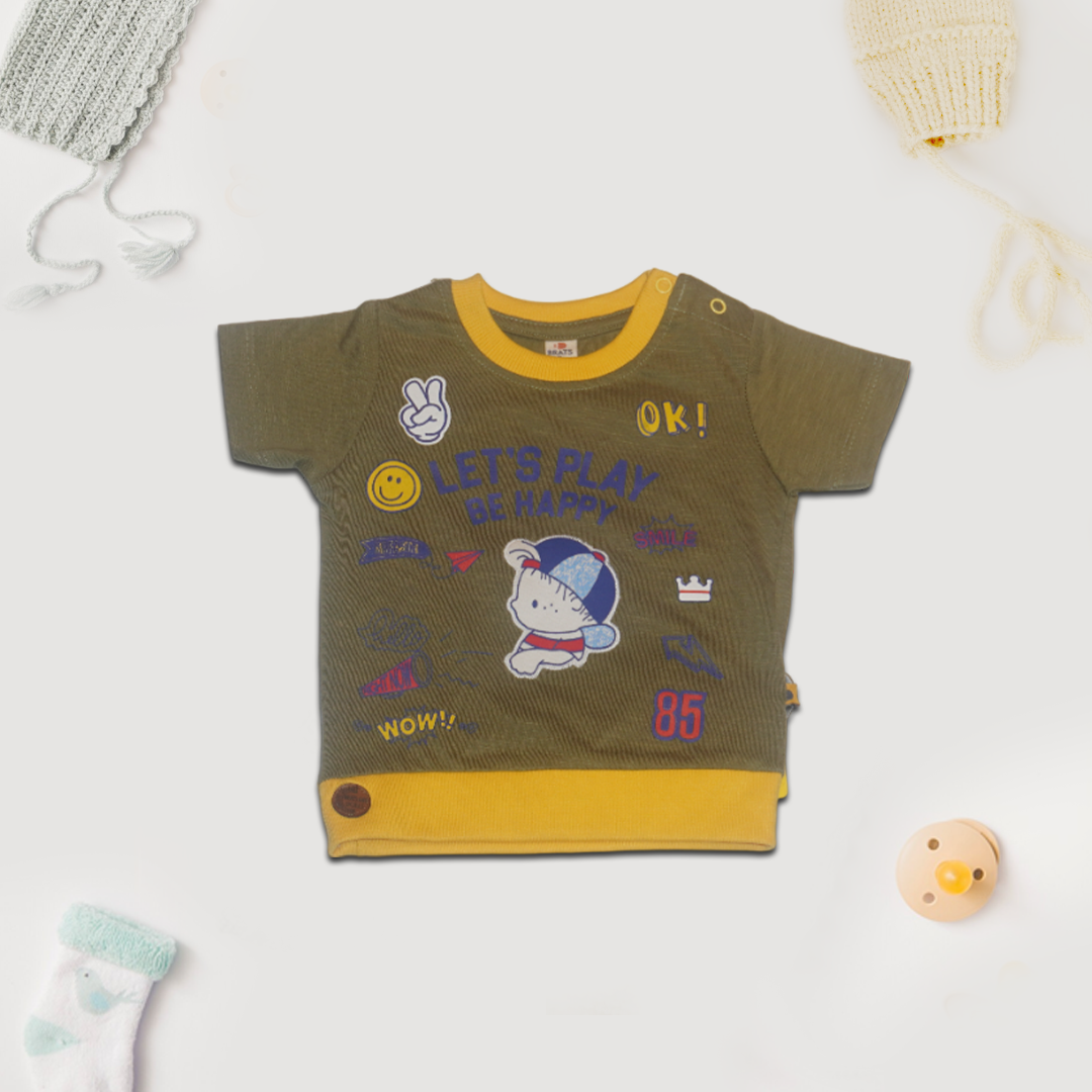 Khaki and Blue Printed Kids T-Shirt and Short Set