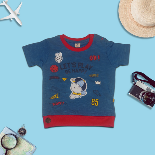 Kids Blue and Black Printed T-Shirts and Shorts Set