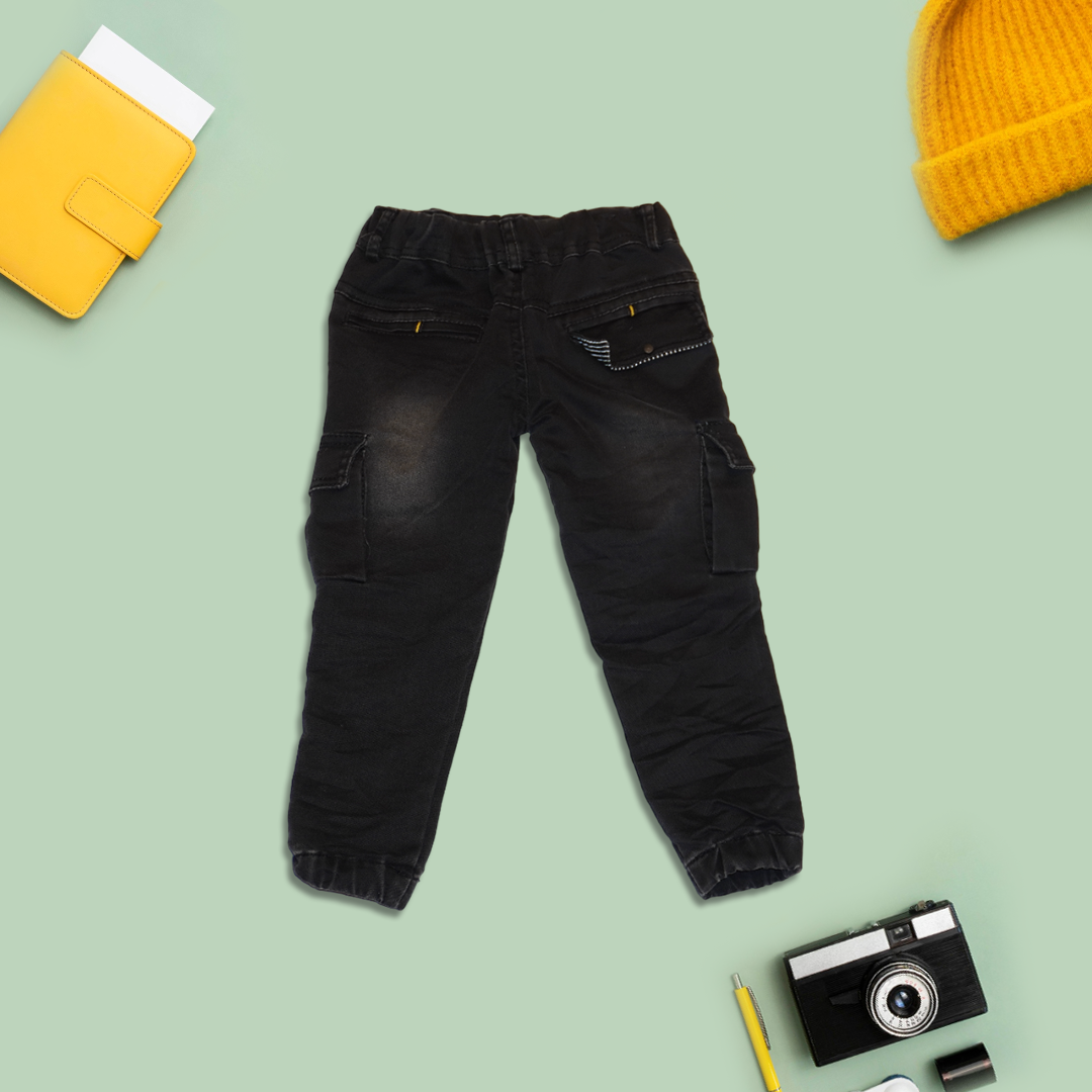 Boys Printed Black Denim Slim Fit Jeans