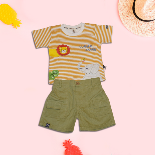 Kids Jungle Safari Printed Striped T-Shirt and Shorts Set