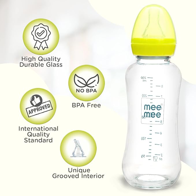 Mee Mee Premium Glass Feeding Bottle (240 ml, Green)