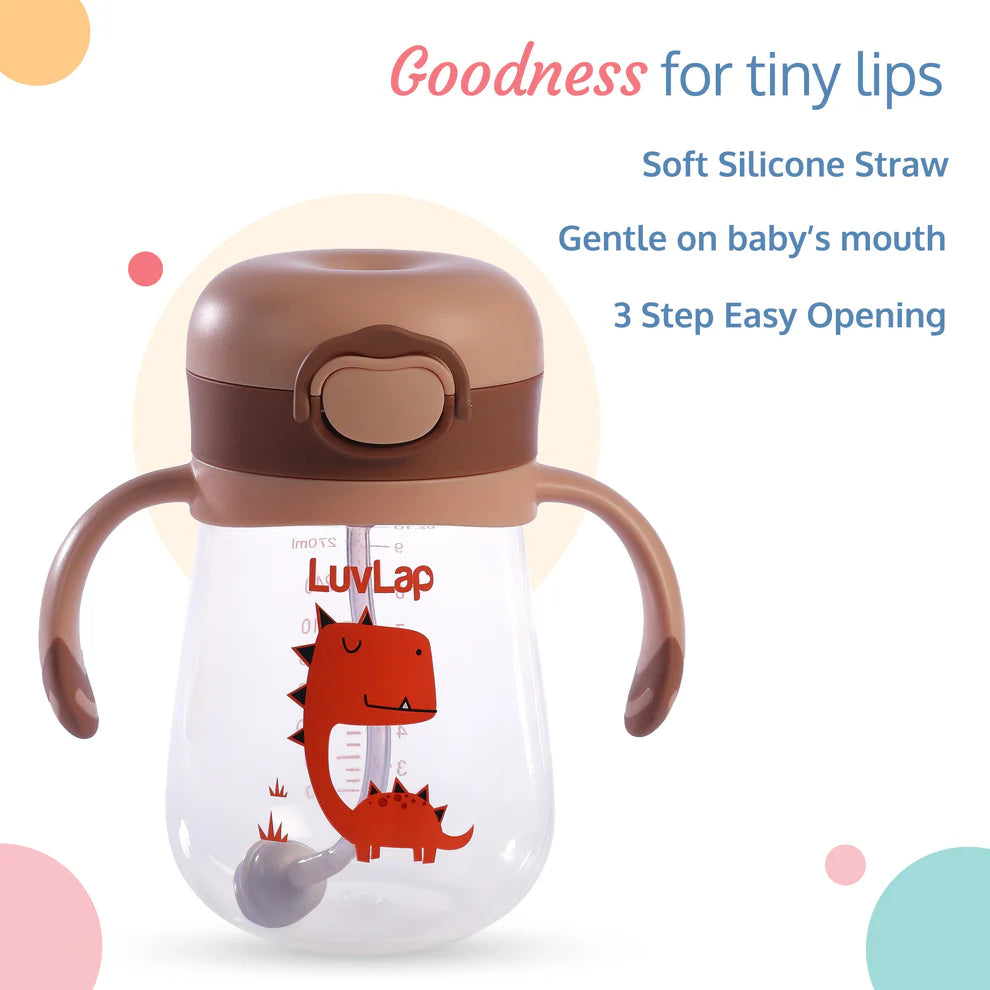 Baby Bite Resistant Soft Straw Sipper Cup, 300 ml, Pink