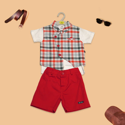 Boys White Shirt, Red Waistcoat and Shorts Foraml Set