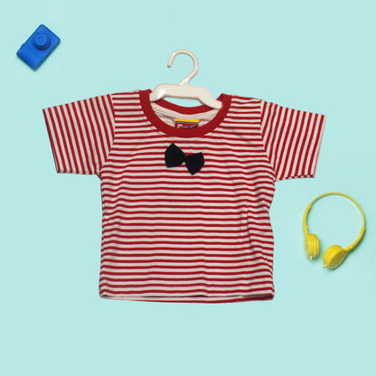 Teddy Bear Dungaree & Stripe T-Shirt (Red)