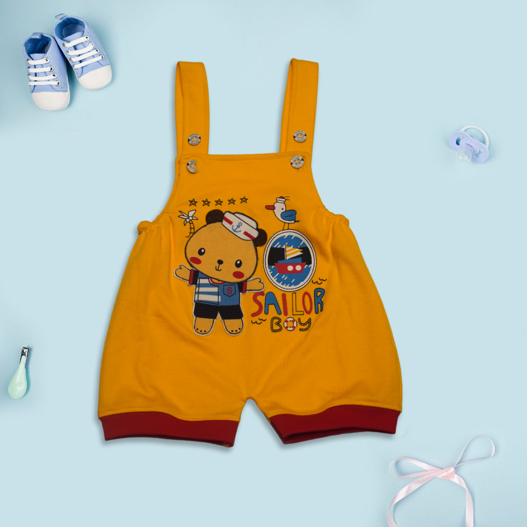 Red & Yellow Boys Half Sleeves Thigh Length Romper