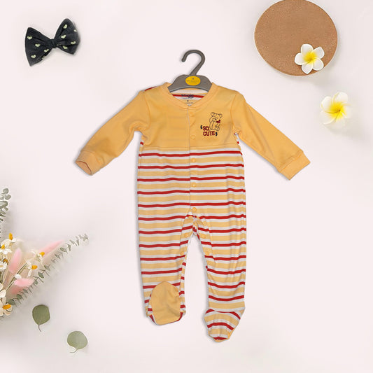 Kids Yellow Striped & Teddy Bear Printed Romper