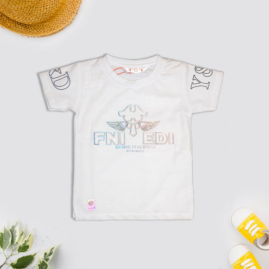 Boys White Graphic Print T-Shirt