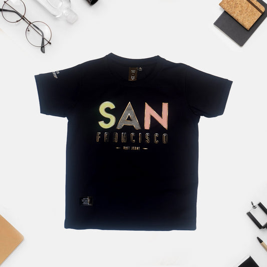 San Francisco Text Printed Black T-Shirt for Boys