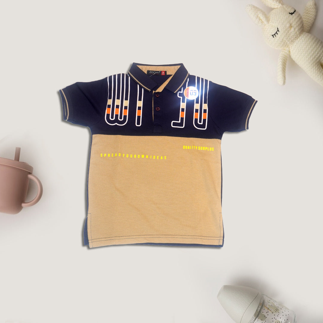 Navy Blue and Beige Colorblocked T-Shirt for Boys