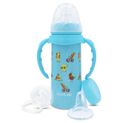 4 in 1 Slim Neck Steel Baby bottle cum Sipper, Blue, 240 ml