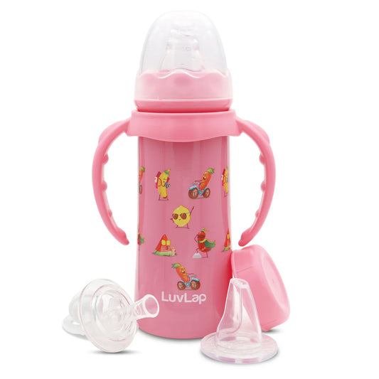 4 in 1 Slim Neck Steel Baby bottle cum Sipper, Pink, 240 ml