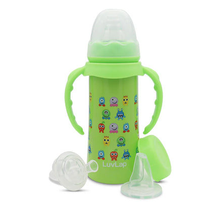 4 in 1 Slim Neck Steel Baby bottle cum Sipper, Green, 240 ml