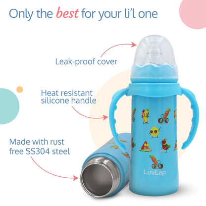 4 in 1 Slim Neck Steel Baby bottle cum Sipper, Blue, 240 ml