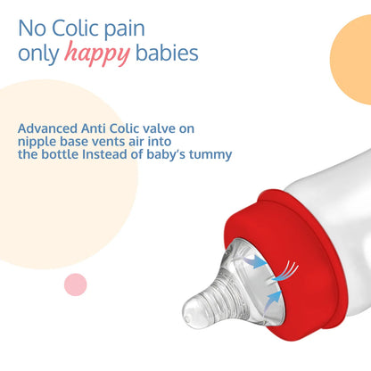 Anti-Colic Wide Neck Natura Flo Baby Feeding Bottle, 250ml, Red  (Pack of 2)