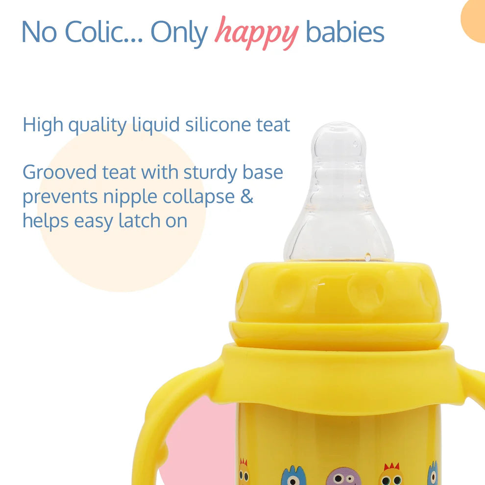 4 in 1 Slim Neck Steel Baby bottle cum Sipper, Yellow, 240 ml