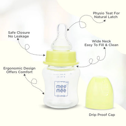 Mee Mee Premium Baby Glass Feeding Bottle (50 ml, Green)