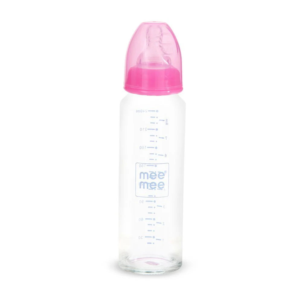 Mee Mee Premium Glass Feeding Bottle (240 ml, Pink)