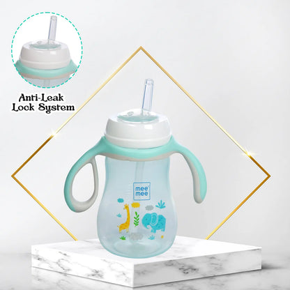 Mee Mee 2 In 1 Anti-Spill Sipper Cup (300 Ml) | Kids Sippy Cup With Soft Silicone Spout & Straw (Blue)