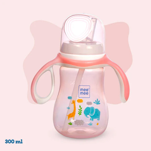 Mee Mee 2 In 1 Anti-Spill Sipper Cup (300 Ml) | Kids Sippy Cup With Soft Silicone Spout & Straw (Pink)