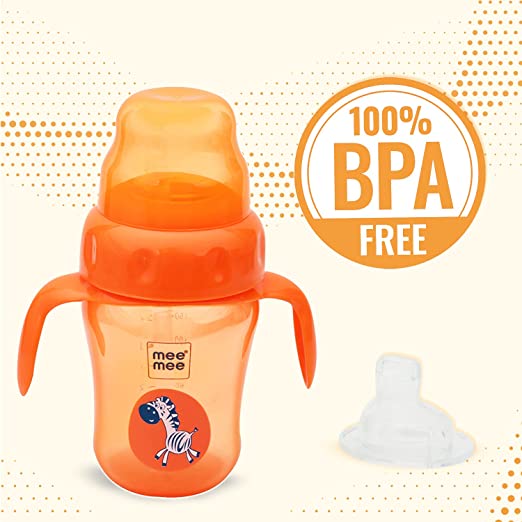 Straw Sipper Cup (240 Ml) | Anti-Spill Sippy Cup With Soft Silicone Spout & Straw (Orange)