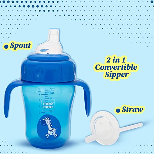 Mee Mee 2 In 1 Spout & Straw Sipper Cup (240 Ml) | Anti-Spill Sippy Cup With Soft Silicone Spout & Straw (Blue)