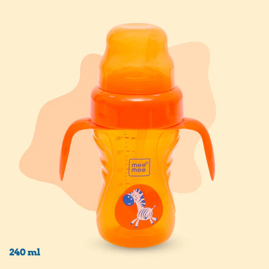 Straw Sipper Cup (240 Ml) | Anti-Spill Sippy Cup With Soft Silicone Spout & Straw (Orange)