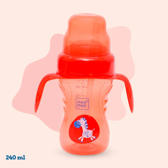 Straw Sipper Cup (240 Ml) | Anti-Spill Sippy Cup With Soft Silicone Spout & Straw (Red)