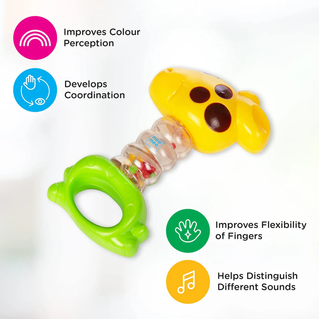 MEE MEE CHEERFUL RATTLE TOY | BPA FREE 360° ROTATING RATTLE WITH BABY GRIP DESIGN (YELLOW)