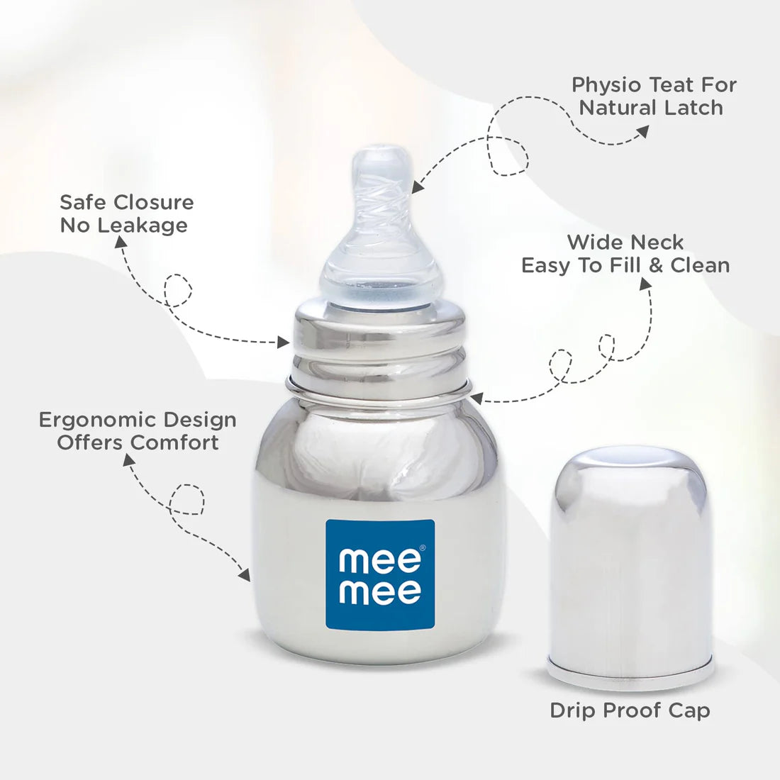 Mee Mee Milk-Safe™ Steel Feeding Bottle With Anti-Colic Teat | Baby Feeding Bottle With Eazy-Flo Nipple™ | 120ml