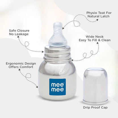 Mee Mee Milk-Safe™ Steel Feeding Bottle With Anti-Colic Teat | Baby Feeding Bottle With Eazy-Flo Nipple™ | 120ml