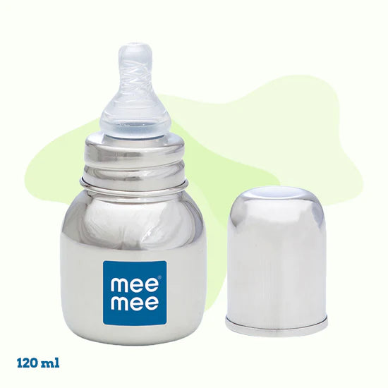 Mee Mee Milk-Safe™ Steel Feeding Bottle With Anti-Colic Teat | Baby Feeding Bottle With Eazy-Flo Nipple™ | 120ml