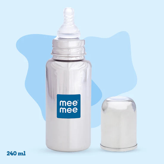 Mee Mee Milk-Safe™ Steel Feeding Bottle With Anti-Colic Teat | Baby Feeding Bottle With Eazy-Flo Nipple™ | 250ml