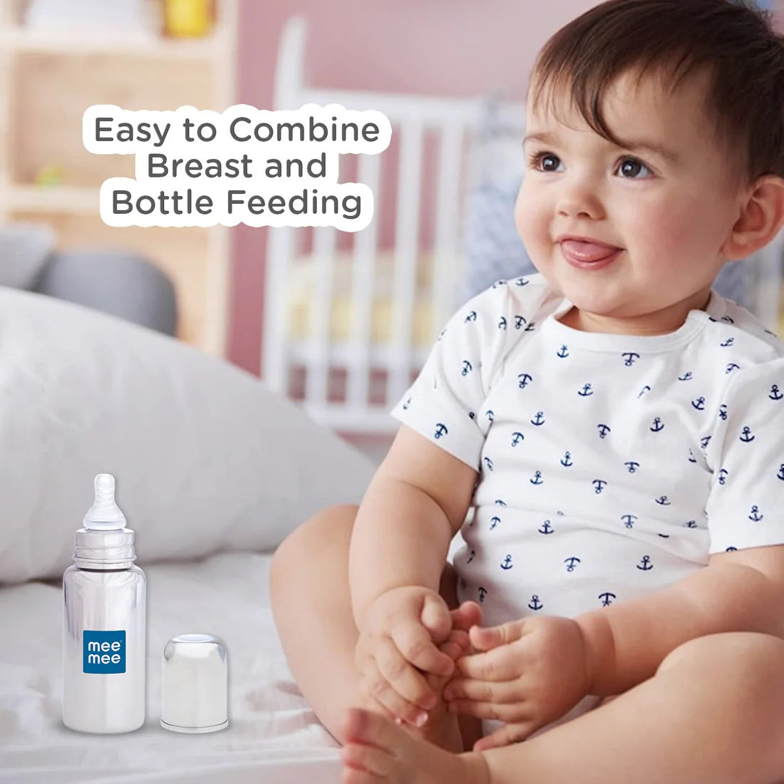 Mee Mee Milk-Safe™ Steel Feeding Bottle With Anti-Colic Teat | Baby Feeding Bottle With Eazy-Flo Nipple™ | 250ml