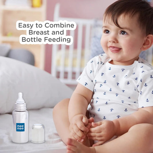 Mee Mee Milk-Safe™ Steel Feeding Bottle With Anti-Colic Teat | Baby Feeding Bottle With Eazy-Flo Nipple™ | 120ml