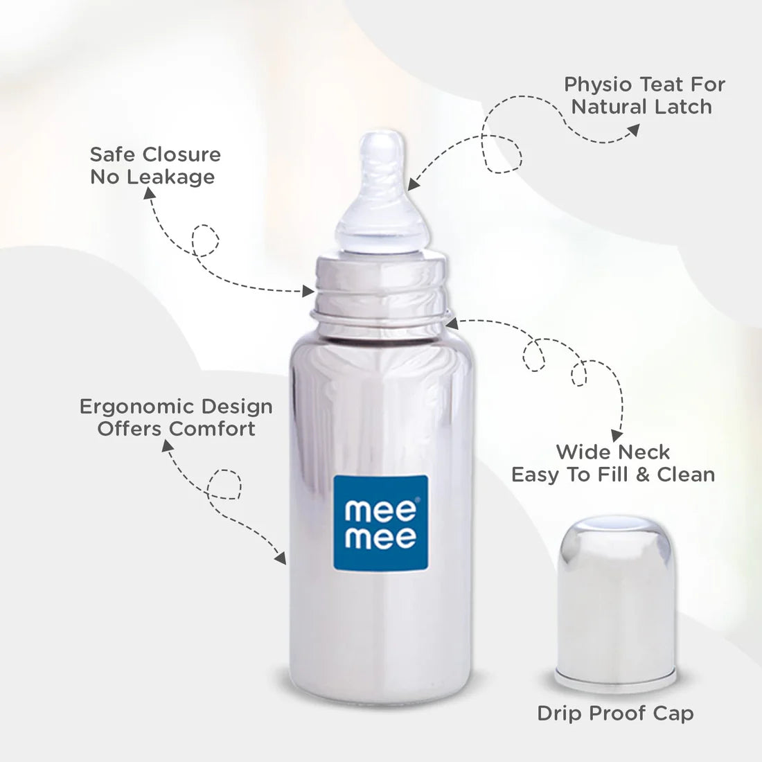 Mee Mee Milk-Safe™ Steel Feeding Bottle With Anti-Colic Teat | Baby Feeding Bottle With Eazy-Flo Nipple™ | 250ml