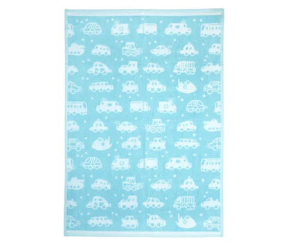 Mee Mee Soft Absorbent Bamboo Cotton Baby Towel | Reversible Baby Towel With Quick Absorb (Light Blue, Car Print)