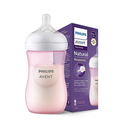 Avent Natural Response Feeding Bottle | Pink | 260ml | BPA Free | for Babies aged 3 to 6 months |