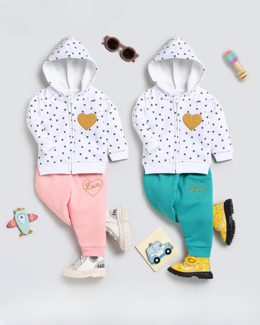 Heart Printed Hoodie Set for Kids