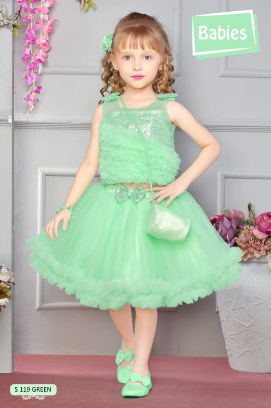 Girls Green Applique Sleeveless Frock